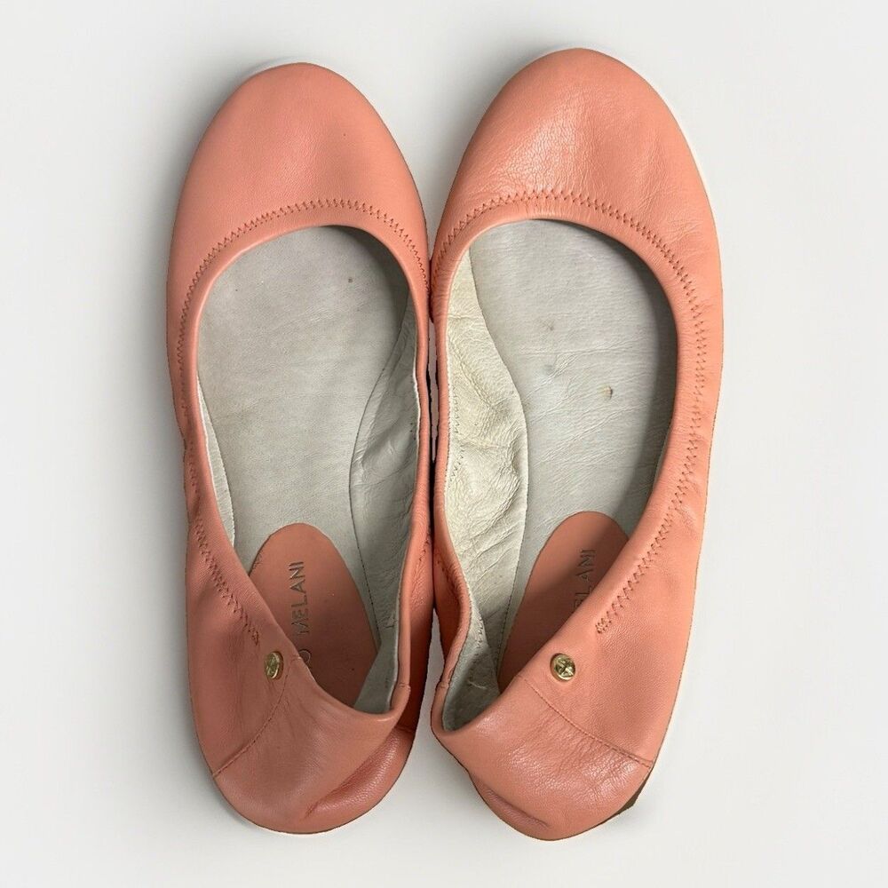 Antonio Melani Womens 9.5M Coral Pink Leather Ballet Flats Round Toe Slip On